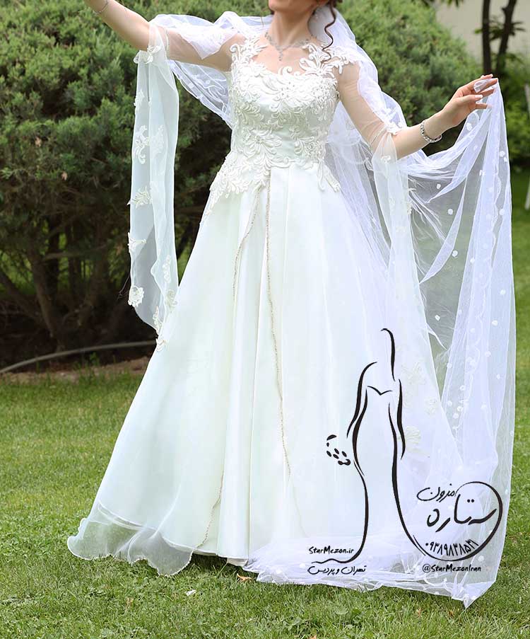لباس عروس گیپور آستین دار